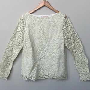 Tory Burch | Green Lace Long Sleeve Blouse Formal Elegant Designer Cottagecore